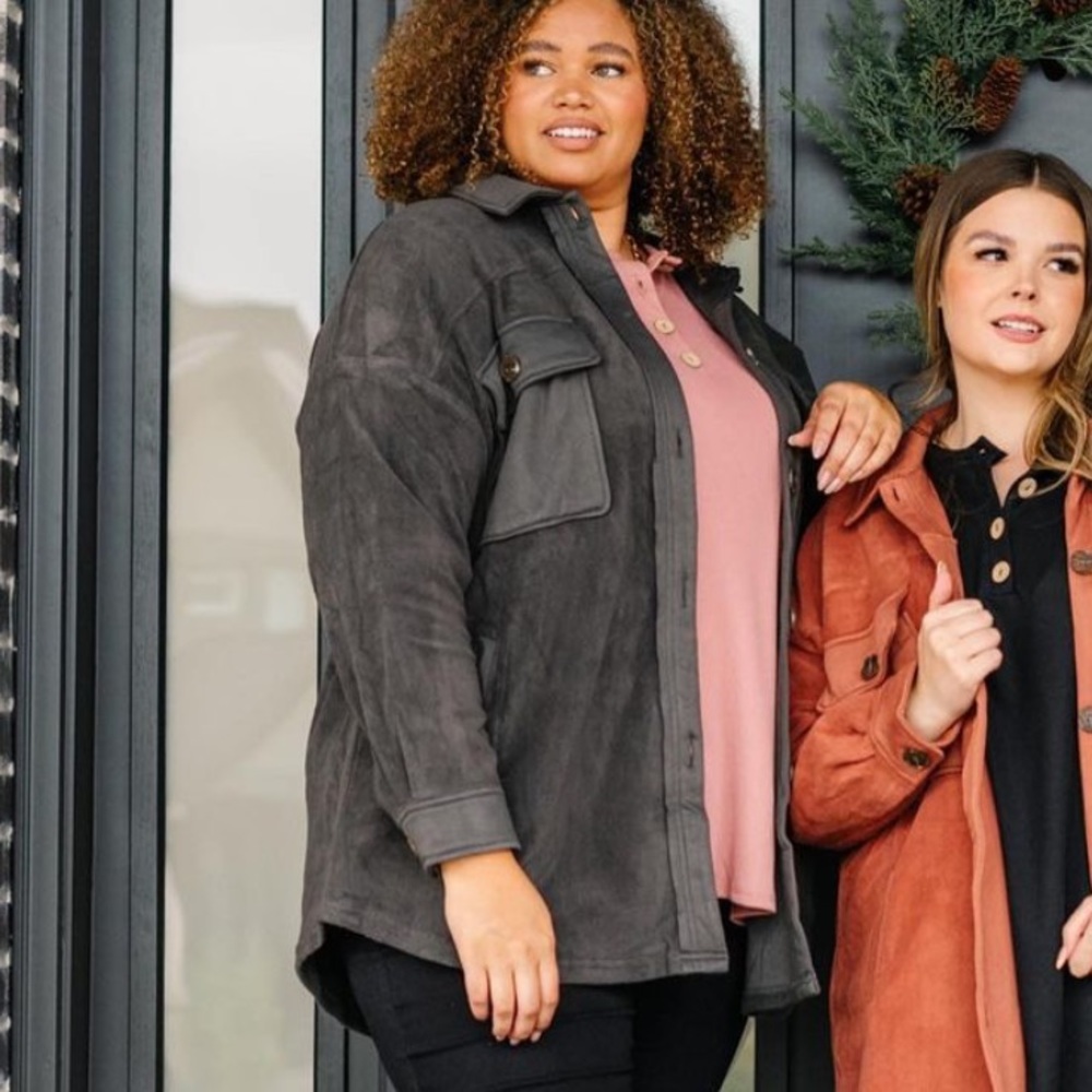 Plus size Slate Grey Shacket Kervology 2X